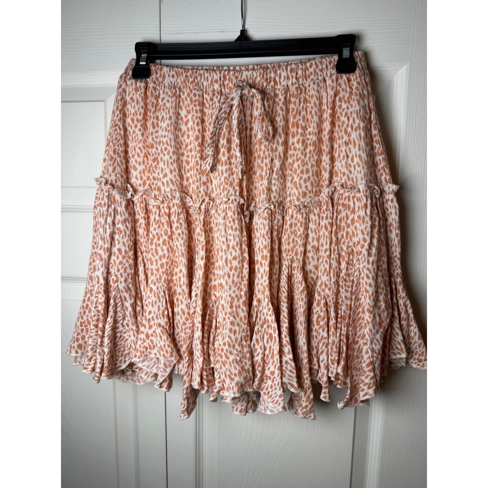By Together Tara Ruffle Mini Skirt Coral Animal Print Tiered Rayon Medium
